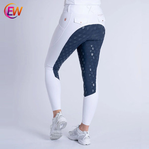 <span class=keywords><strong>White</strong></span> & Navy Riding Breggings pour femmes Leggings équestres taille haute stretch confortables avec poches et poignée en silicone - Product Image 1