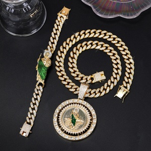 Collier chaîne cubaine Hip-Hop pour hommes et femmes, pendentif Saint Jude serti de diamants, tendance - Product Image 6