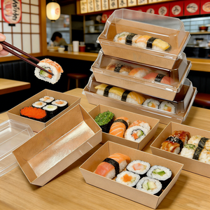 Cajas de Papel Desechables Marrones para Charcutería y <span class=keywords><strong>Donuts</strong></span>, Contenedores de Alimentos para Llevar, Cajas de Panadería con Ventana, Bandeja para Sushi con Tapa - Product Image 3