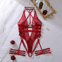Ensemble de lingerie sexy de haute qualité avec jarretière à bretelles croisées, body en maille transparente, lingerie de bondage sexy pour femmes