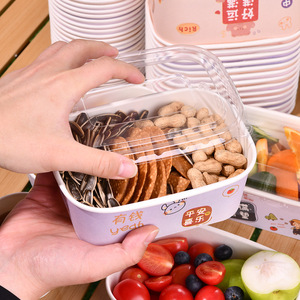 Cartoon Pattern Disposable Bowls With <b>Lid</b> <b>Microwave</b> Safe For Picnic Children's Use Square Paper Bowl Set - Product Image 3