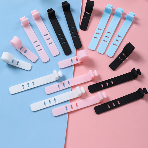 Многоцветный многоразовый силиконовый органайзер для шнура, кабельные стяжки, застежка-липучка для проводов с 3 отверстиями