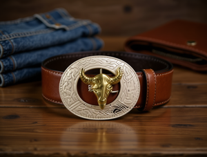 Cintura in Pelle di Vacchetta con Fibbia Grande, Stile Casual, Design Monoblocco - Product Image 2