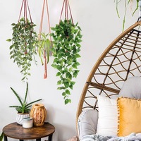 Guirlande de plantes artificielles vertes en plastique pour mur, plantes suspendues artificielles avec pot, plantes suspendues pour mur