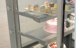 गर्म बिक्री केक प्रदर्शन फ्रिज फ्रिज चिलर फ्रीजर बेकरी के लिए खड़ा के साथ शोकेस कैबिनेट defroster