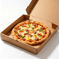 Boîte à pizza en carton ondulé brun biodégradable avec logo personnalisé, pelliculage mat et gaufrage pour emballage de plats à emporter rapides