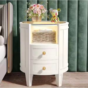Oval Nightstand 2-drawer Led Nightstand With Glass Tabletop Modern White Nightstand <b>Round</b> Night Stand Side <b>Table</b> for Bedroom - Product Image 3