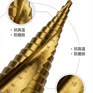 Yiduo Step <b>Drill</b> <b>Bit</b> 12-32mm Gold Finish For Wood Drilling Anti High Temperature Wear Resistant - Product Image 1