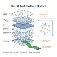 Panneau tactile à membrane PET personnalisé, clavier de commande de climatiseur mural pour hôtel VMANX avec revêtement imperméable