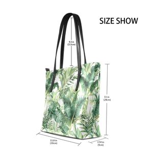 Tropical Palm Leaf Print Tote <b>Handbag</b> PU Shopper Bag <b>Small</b> Vacation Carryall - Product Image 2
