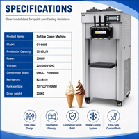 Commerciële soft serve ijsmachine, 3 smaken, 60L/u, superhoge capaciteit, vrijstaande ijsmachine