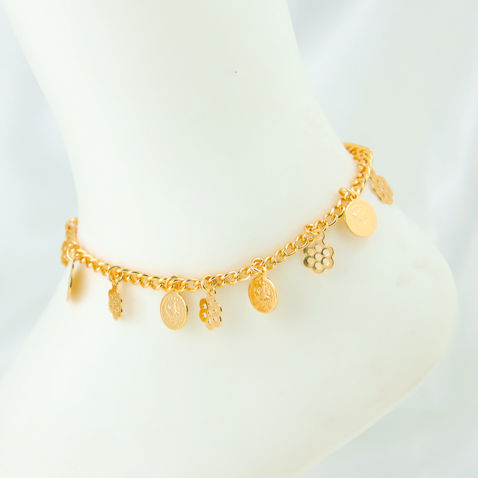 Original Design Ayong Jewelry 24k Gold Pplated Coin Anklet Foot Chain Cuban Anklets For Women