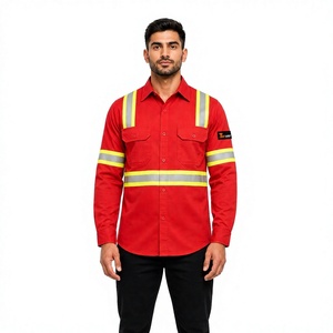 Camisa de Trabajo de Manga Larga de Alta Visibilidad Roja para Hombre Tiierwear, Uniforme de Seguridad Reflectante para Construcción - Product Image 1