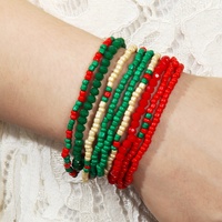 Set Gelang Elastis Bohemian Minimalis Manik-Manik Kaca 9pcs 4mm,6mm Elastis Natal Liburan Merah Putih Biru Bendera USA