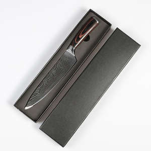 Cuchillo de Cocina Estilo Japonés IOKO para Rebanar Sushi, Carne, Santoku, Patrón Láser Damasco, Mango de Madera Pakka - Product Image 5