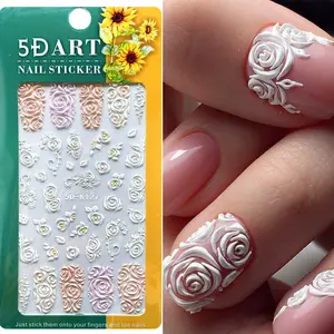 Adesivi per unghie in rilievo 5D White Lily of the Valley Tulip Dreamcatcher Gel Polish Wedding Flower inciso Slider Nail Decal