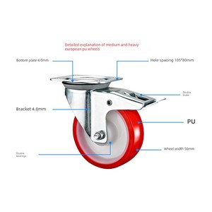 Pure Nylon &amp; <strong>Rubber</strong> Industrial Casters European Style Universal <strong>Wheels</strong> <strong>3</strong>.5-5inch Wear-resistant Pressure-resistant No Brake - Product Image 4