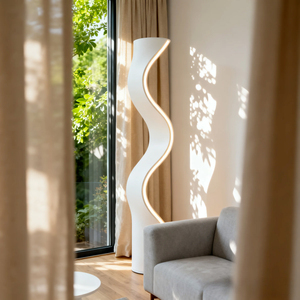 Lámpara de Pie Moderna con Diseño Retorcido, Plástico Blanco, LED, Control Táctil, Altura Ajustable, Diseño Minimalista, Tamaño Grande, Luz Cálida de 2700K - Product Image 3