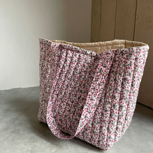 Bolsa de mano grande personalizada, acolchada, de algodón, con estampado de mano, reversible, con cremallera, en colores rosa, blanco y gris, con diseño floral, para mamá, para carrito de <span class=keywords><strong>bebé</strong></span>. - Product Image 4