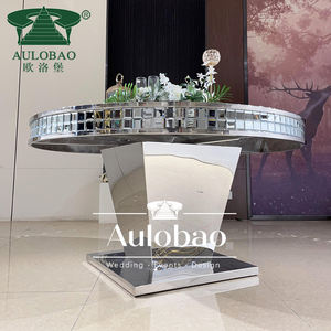 Mesa de boda de acero inoxidable con marco de metal plateado con tapa de cristal - Product Image 4