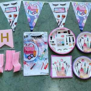 Hot Sell Girl Makeup Spa-themed Beauty Eyelash Salon Design Party Supplies <b>Tablecloth</b> Tableware Birthday Decoration Set - Product Image 2