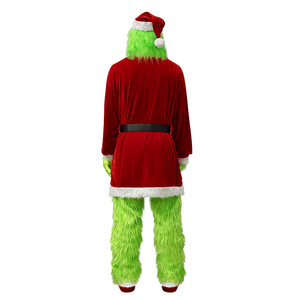 Costume du Grinch en velours rouge, tenue de Père Noël, pantalon fourré vert, ensemble de cosplay pour adulte, costume de fête, performance de Noël - Product Image 4