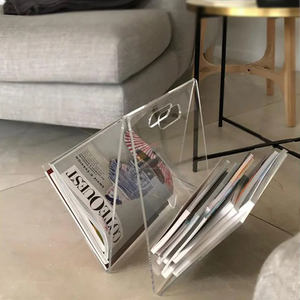 Portariviste in cristallo acrilico a forma di W portariviste in acrilico con foro per maniglia Lucite <span class=keywords><strong>porta</strong></span> libri <span class=keywords><strong>porta</strong></span> giornale - Product Image 2