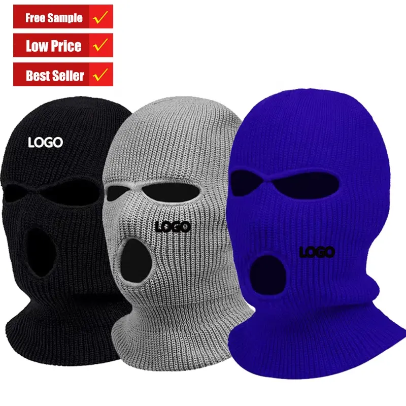 Groothandel Ski Masker Grappig Winter Rapper Bandit Gebreide Custom Borduurwerk Unisex Volledige Gezicht Ski Mask Cover 3 Gat Bivakmuts Hoeden