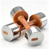 Ensemble d'haltères réglables élégant en bois et métal, avec têtes de poids en acier inoxydable et poignée en chêne rouge, ensemble complet pour salle de sport à domicile, antidérapant et personnalisable