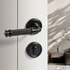 Poignée de porte moderne en alliage de zinc à <span class=keywords><strong>prix</strong></span> <span class=keywords><strong>d</strong></span>'usine, noire, avec serrure silencieuse et clés, pour chambre, salle de bain, maison, bureau, hôtel, villa - Product Image 4