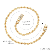 Collar de Cadena de Cuerda Chapado en Oro de 14K para Hombre y Mujer, Estilo Hip Hop, con Zirconia, Joyería de Latón