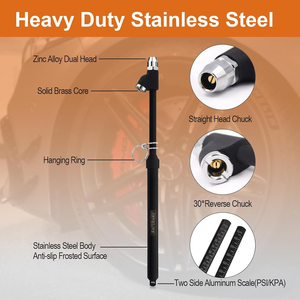 10-150psi sơn màu đen Straight-on Foot Dual head heavy duty áp suất không khí lốp đo cho bán xe tải xe <span class=keywords><strong>RV</strong></span> van - Product Image 3