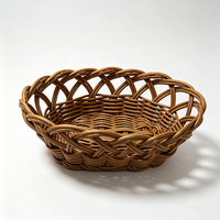 Panier tressé marron à bord festonné en rotin PP de qualité alimentaire, taille et couleur personnalisées, fait main, étanche, pour le rangement de snacks, fruits et pain à la maison