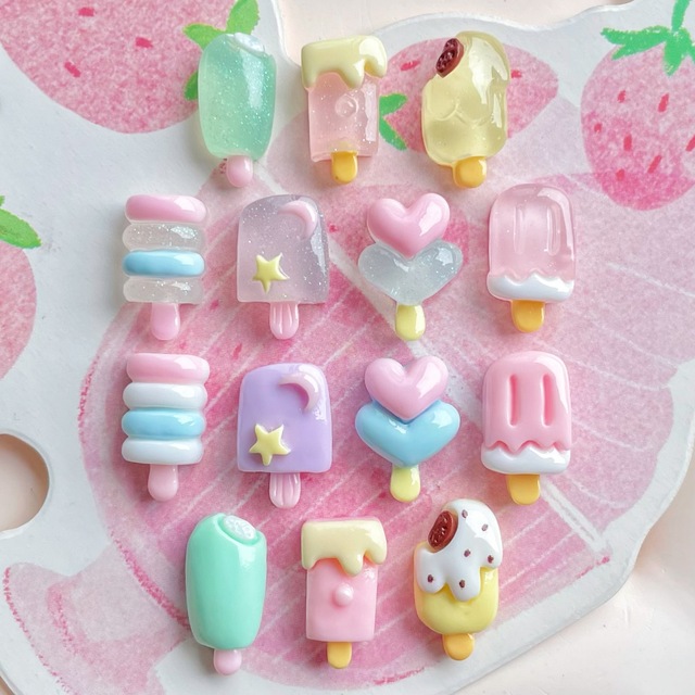 Transparent DIY Resin Accessories Popsicle Kawaii Glow Charm for Phone Case Hairpin & Flatback Decorative Model Pattern