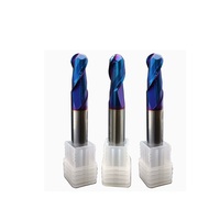 Fraise à bout sphérique à 2 dents en carbure de tungstène massif, revêtement nano bleu HRC65, pour usinage d'acier trempé