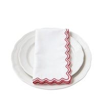 Set de table rond personnalisable en coton et lin, broderie festonnée rouge, lavable, pour mariage, fête, banquet, décoration de table
