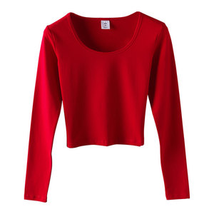 95% Cotton 5% Spandex Slim Fit Long Sleeve Women <b>Crop</b> Tshirts Sexy Crew Neck Bank <b>Crop</b> <b>Tops</b> Blouse - Product Image 1