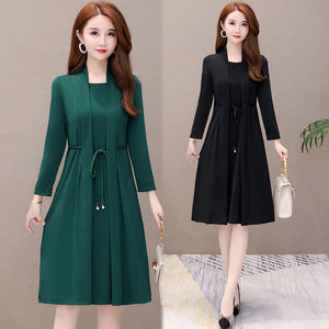 Women's Plus Size Mock Neck Long Sleeve Mid Length Dress With Wrap Tie Design For Daily Leisure Wear - Product Image 3