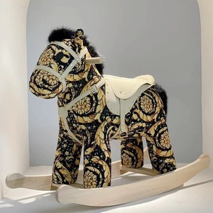 JS Ottoman en bois massif de haute qualité pour enfants, 2 styles : Cheval à <span class=keywords><strong>bascule</strong></span> / Cheval à roulettes, Jouet en tissu de luxe, Meuble cadeau pour enfants - Product Image 2