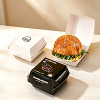 Biologisch afbreekbare, op maat gemaakte, wegwerp kartonnen hamburgerdoos, food grade, voor afhaalmaaltijden en bezorging van fastfood.