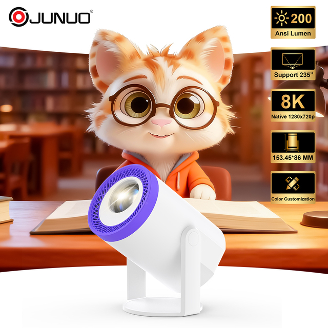 Premium Home Theater Projector 720P 200 ANSI Lumens 0.9:1 Short Throw 35-235 Inch Display Android 14 BT Audio Movie Projector