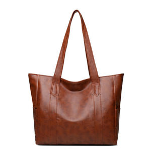 Large Capacity Contrasting Color Durable <b>Lightweight</b> Foldable Daily Shopping PU Leather Tote <b>Bag</b> - Product Image 4