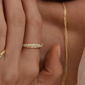 Anillo Gemnel con luz dispersa y banda espaciadora incrustada, diseño apilable, plata de ley, joyería de cristal en racimo - Product Image 5