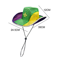 Chapeau de cowboy lumineux à 8 lumières LED, couleur violet, vert et or, avec paillettes brillantes, accessoire de déguisement pour le Mardi Gras