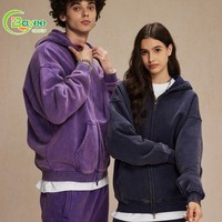 Sweat-shirts personnalisés 100% coton 400 g/m², coton lourd délavé à l'acide, de haute qualité, surdimensionnés, à fermeture éclair pour hommes