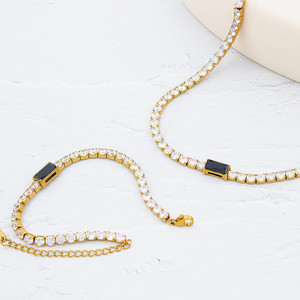 3mm Wide 18K Gold Plated Stainless Steel CZ Diamond <b>Iced</b> <b>Out</b> Tennis <b>Chain</b> Necklace & Bracelet - Claw Set Cubic Zirconia <b>Chain</b> - Product Image 4