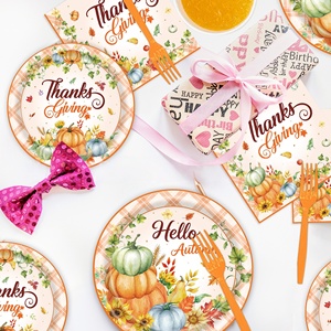 Lot de Vaisselle Jetable en Papier pour Thanksgiving et Automne : Assiettes, Gobelets, Serviettes – Décorations pour Fêtes de Récolte d'Automne - Product Image 3