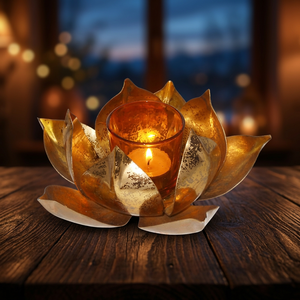 Porte-bougie votif en forme de lotus fait à la main en fer pour la décoration de la maison par Chaman India - Product Image 2