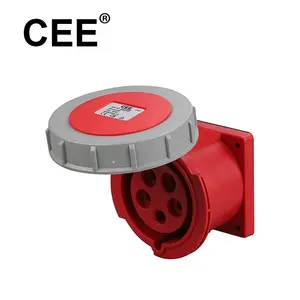 Enchufe industrial CEE IP67 rojo, 220-380V, 16A, 5 pines, 3P + N + E, industrial, montado en panel recto