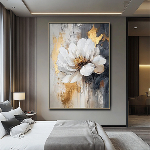 Phòng ngủ trang trí dao sơn vải trắng <span class=keywords><strong>3D</strong></span> hoa Acrylic kết cấu tường nghệ thuật hoa bức tranh - Product Image 1